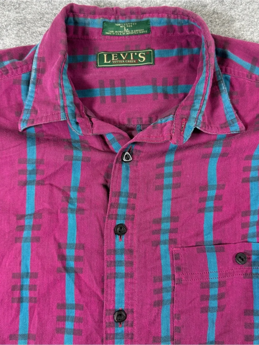 Vintage Levi's Sutter Creek Magenta and Teal Plaid Button-Front Shirt